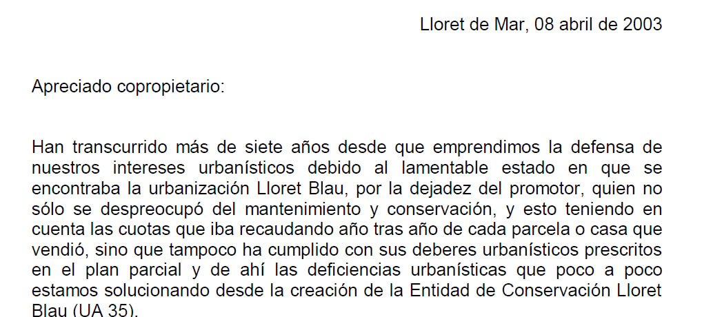 Circular informativa a los propietarios