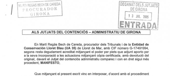 Recurso contencioso administrativo contra el Ayuntamiento de Lloret de Mar