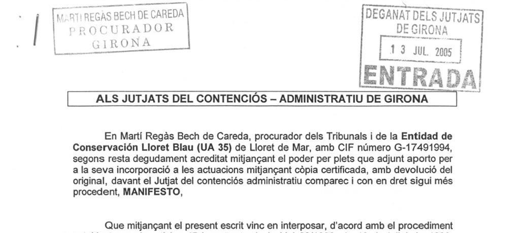 Recurs contenciós administratiu contra l’Ajuntament de Lloret de Mar