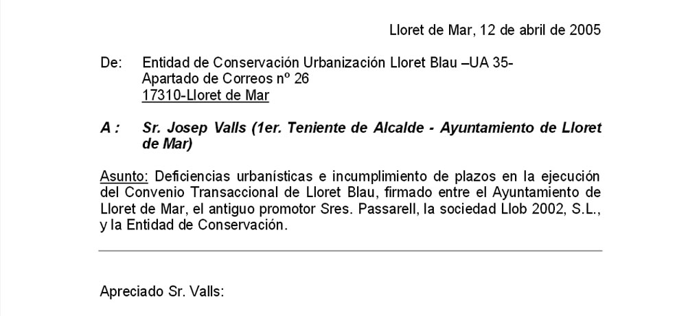 Nou escrit de deficiències urbanístiques