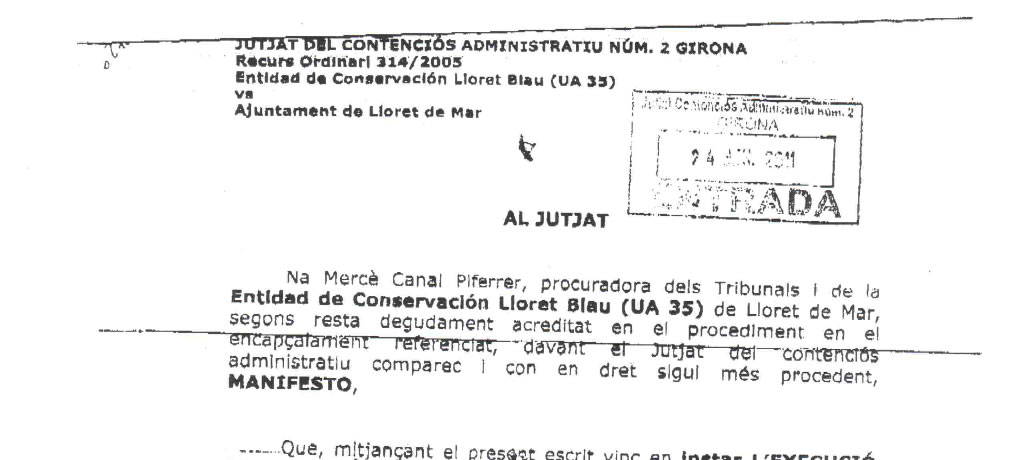 Instància per a l’execució de Sentència sobre Enllumenat
