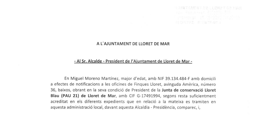 Instància ajornant el projecte de clavegueram