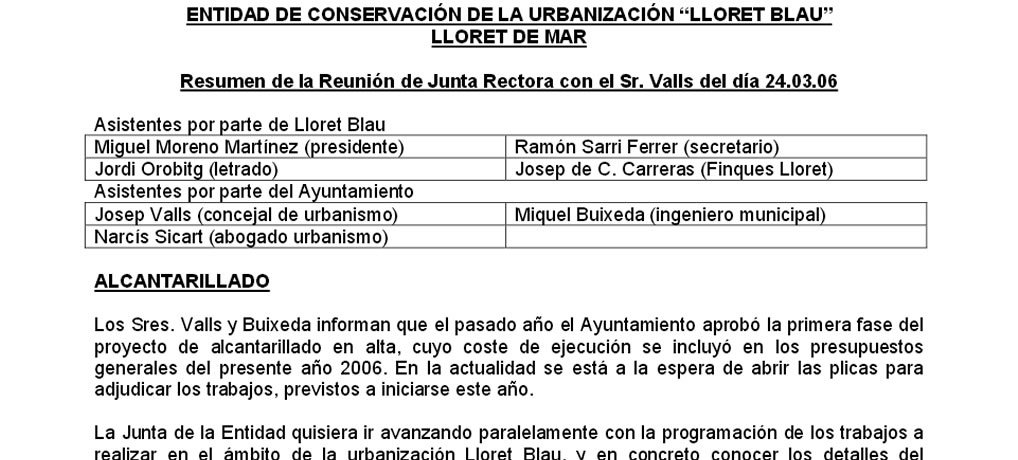 Resum de la Reunió de la Junta Rectora amb el Sr. Valls