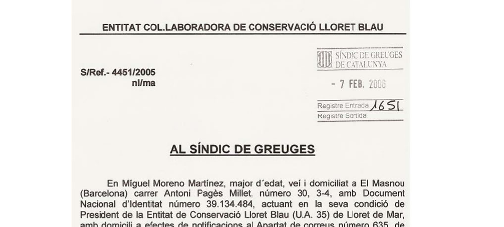 Escrit al Síndic impulsant la cessió d’equipaments