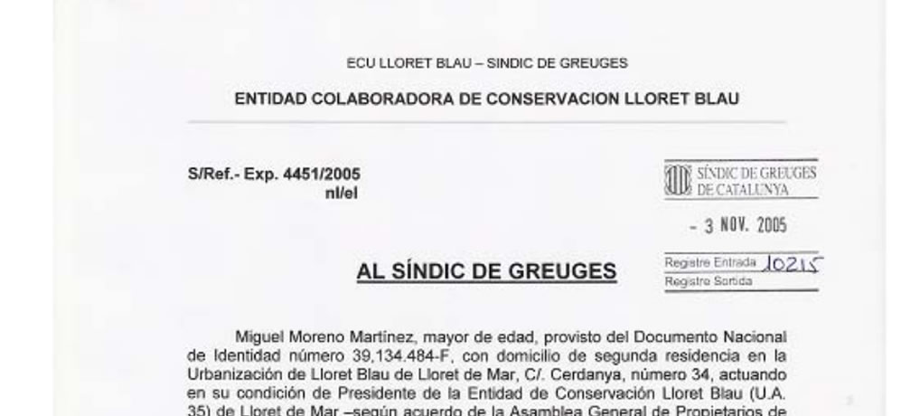 Agraïment al Síndic de Greuges