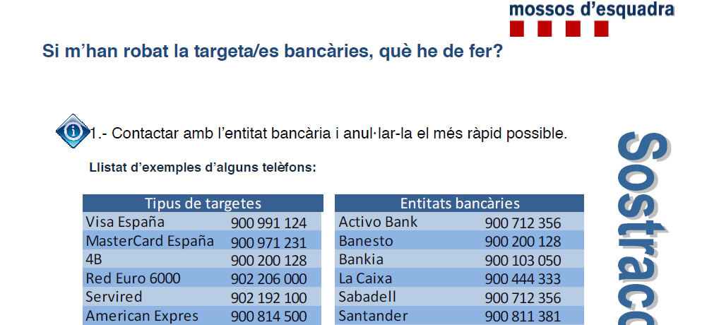 Guía de actuación en caso de sustracción de tarjetas bancarias