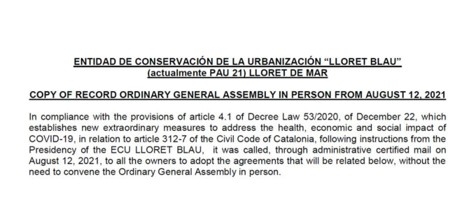 Acta de la Asamblea General por acuerdos 2021 en inglés